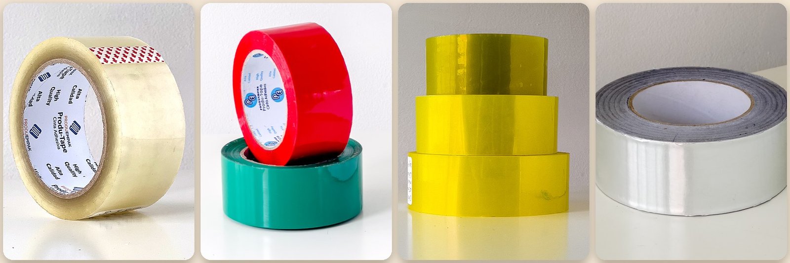 Cintas de empaque: transparente, de colores, pesada y de aluminio